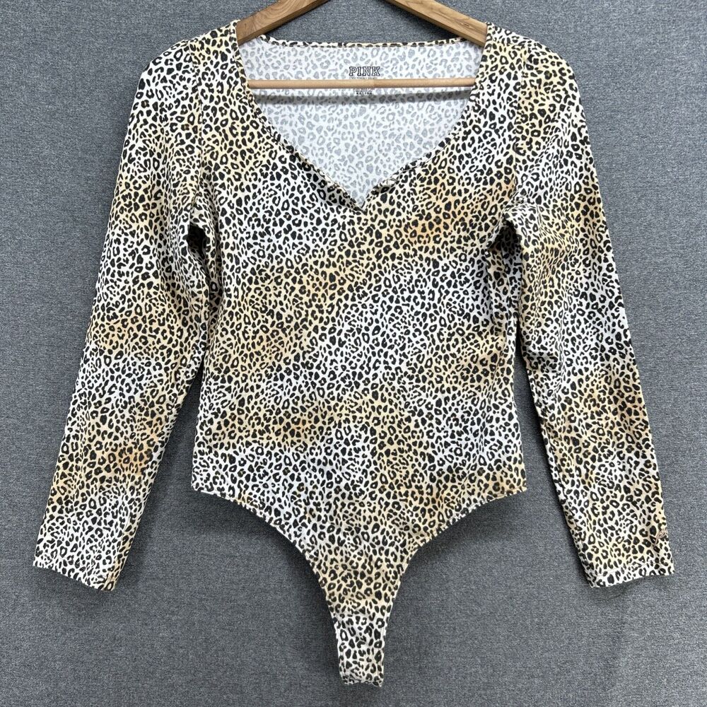 Victoria's Secret PINK Animal Print Long Sleeve V Neck Bodysuit Womens Size M